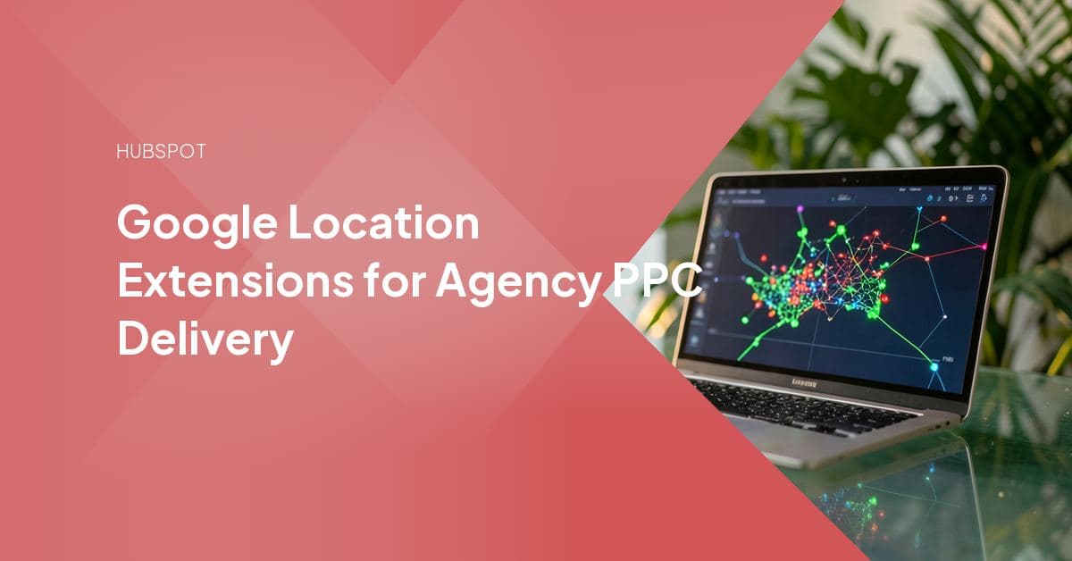 A Google Ads search result showing a location asset with a business address, map pin, and tap-to-call button beneath the ad.