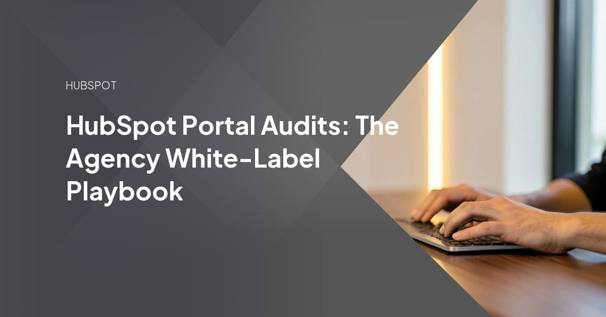 An agency team reviewing a HubSpot portal audit findings report on screen, with flagged workflow errors and permissions issues highlighted