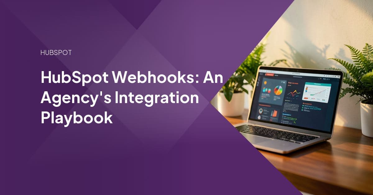 Two software systems exchanging data automatically through a webhook connection, illustrating real-time HubSpot integration