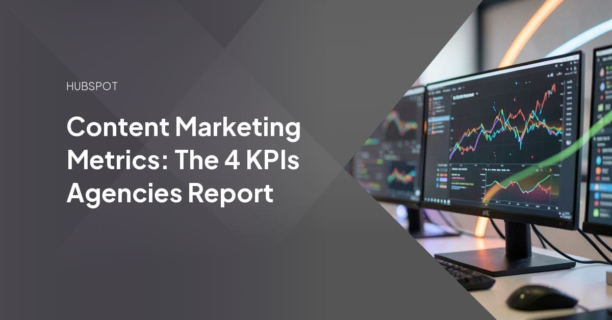 A content marketing analytics dashboard showing traffic, engagement, SEO, and conversion charts used to report agency KPIs to a client.