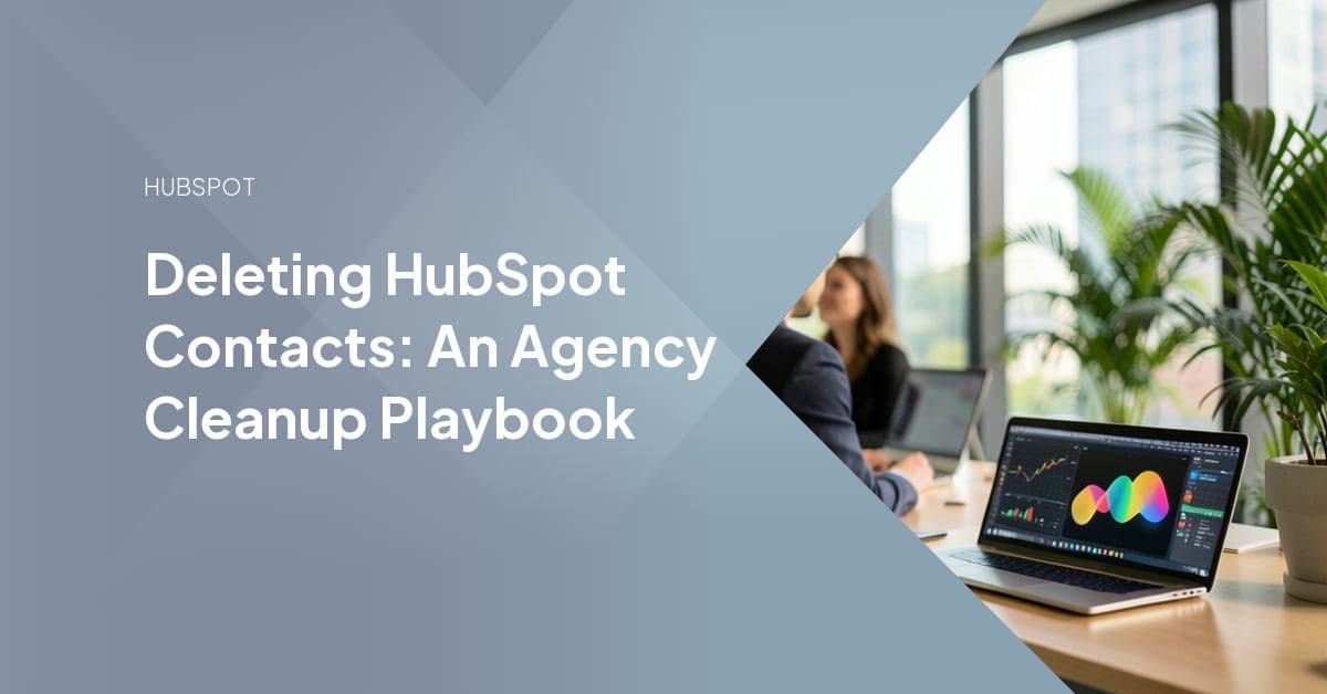 A HubSpot contact database dashboard showing bounce, suppression, and marketing-contact counts flagged for cleanup.
