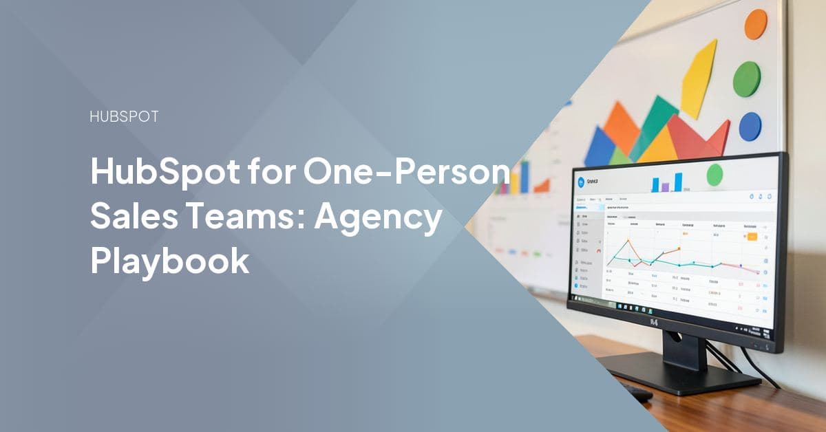 A single sales rep's HubSpot dashboard showing pipeline stages, automated workflows, and meeting-booking tools running in one portal