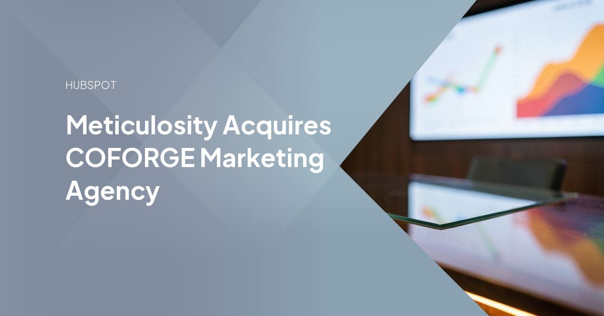Map graphic marking East Coast and West Coast North American delivery hubs connected by a line, representing Meticulosity's coast-to-coast HubSpot agency footprint after acquiring COFORGE Marketing Agency.