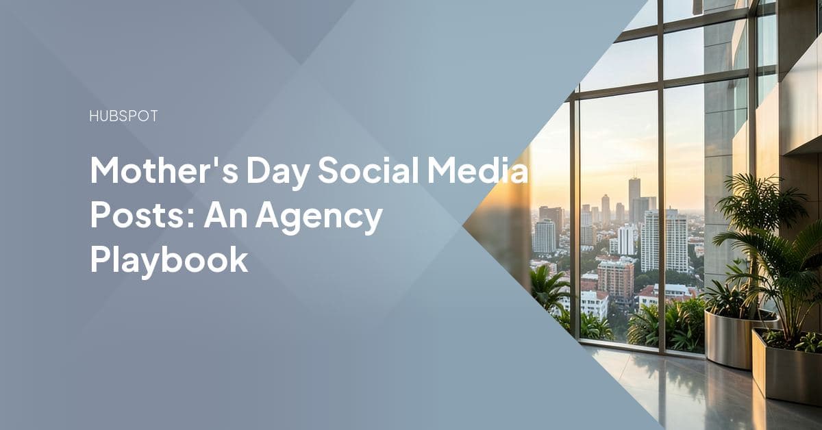 A social content calendar mapped out with Mother's Day post concepts and publish dates spanning several client brands.