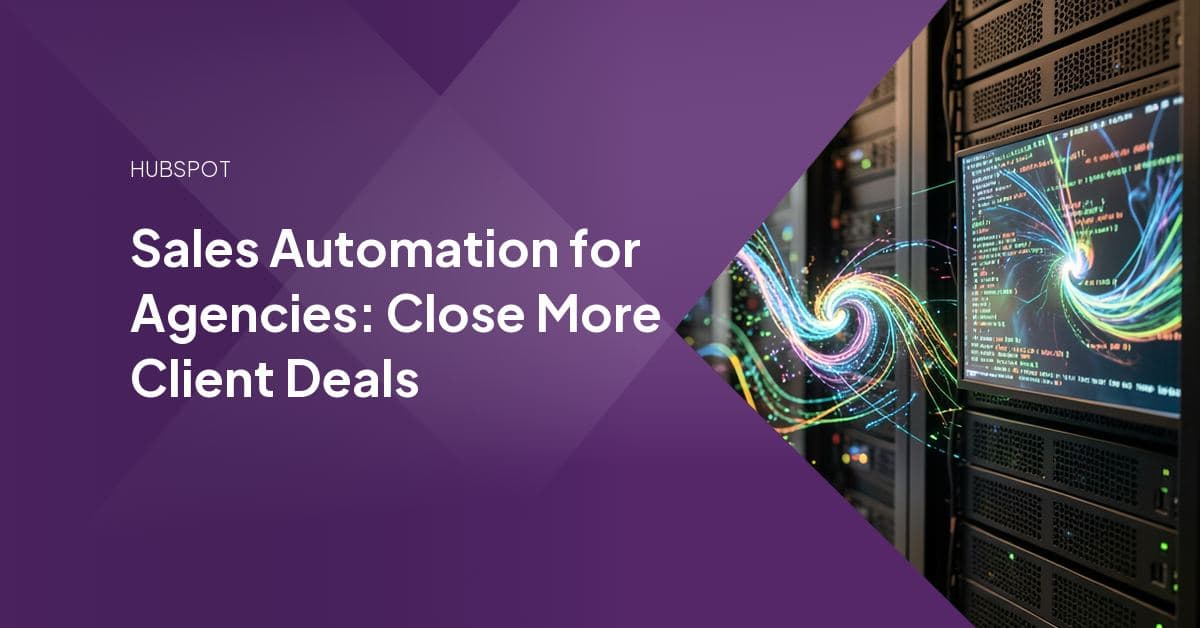 A HubSpot sales pipeline board with automated workflow triggers connecting a quote, a follow-up sequence, and a proposal document.