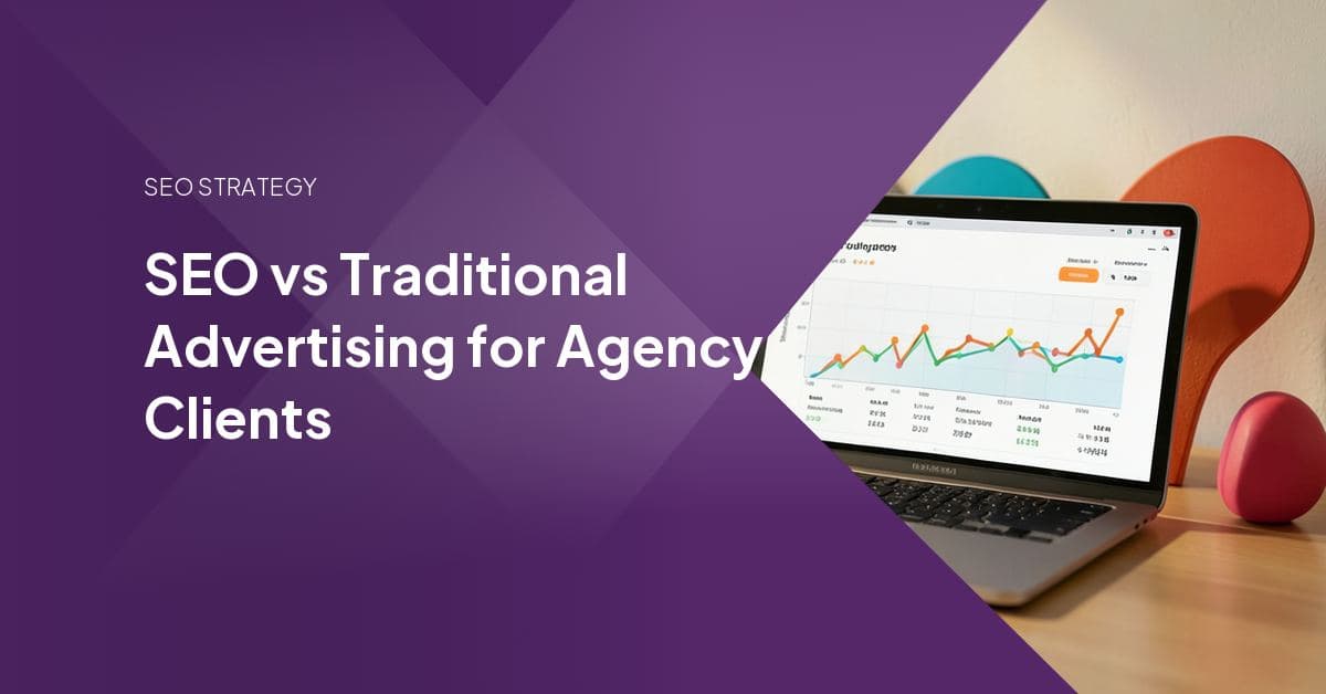 Split-screen comparison of an organic search results ranking climbing on one side and a paid ad campaign dashboard spending down a budget on the other, representing an agency's blended SEO and advertising retainer.