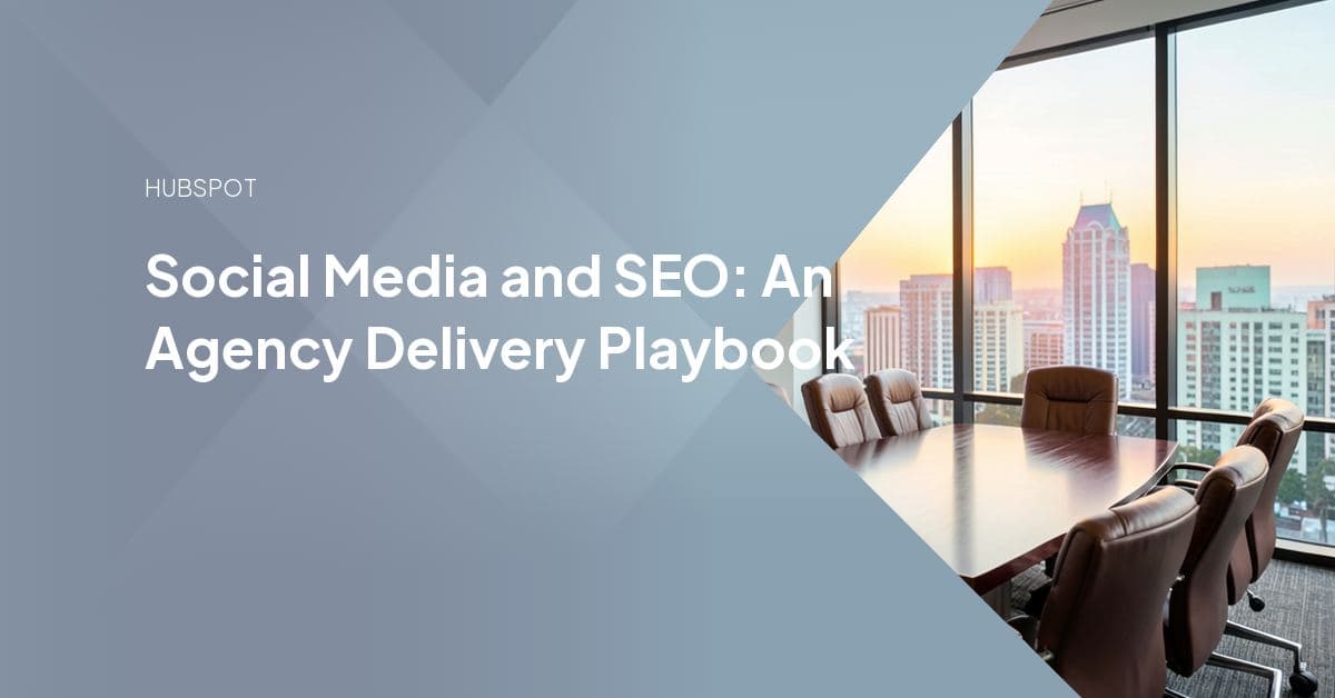 An agency content calendar linking a search-optimized blog post to its social media distribution across multiple channels.