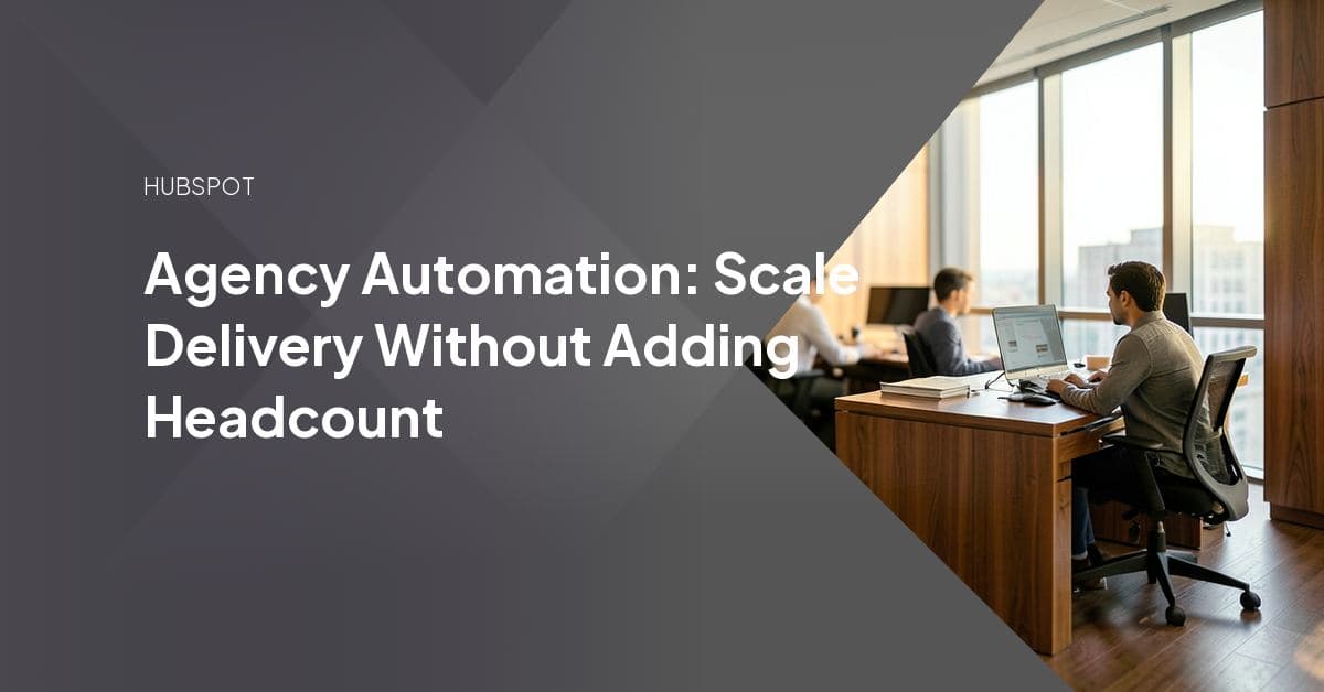 An agency operations dashboard with automated workflow tiles for client intake, portal audits, onboarding, and status reporting, replacing manual busywork