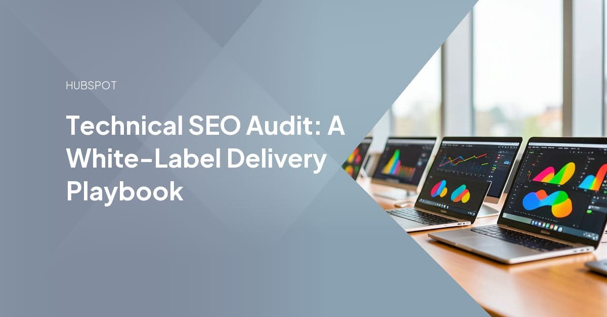 A laptop screen showing a technical SEO audit report with crawl errors, page-speed metrics, and a prioritized list of fixes.