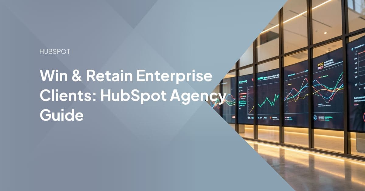 An account team presenting a unified HubSpot roadmap to enterprise stakeholders around a boardroom table, with a white-label delivery partner supporting the work behind the scenes