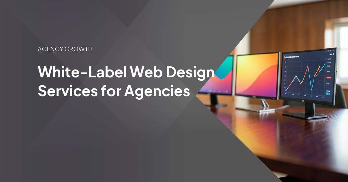 Multiple website design mockups displayed on a screen, representing a white-label partner building sites under an agency's own brand.
