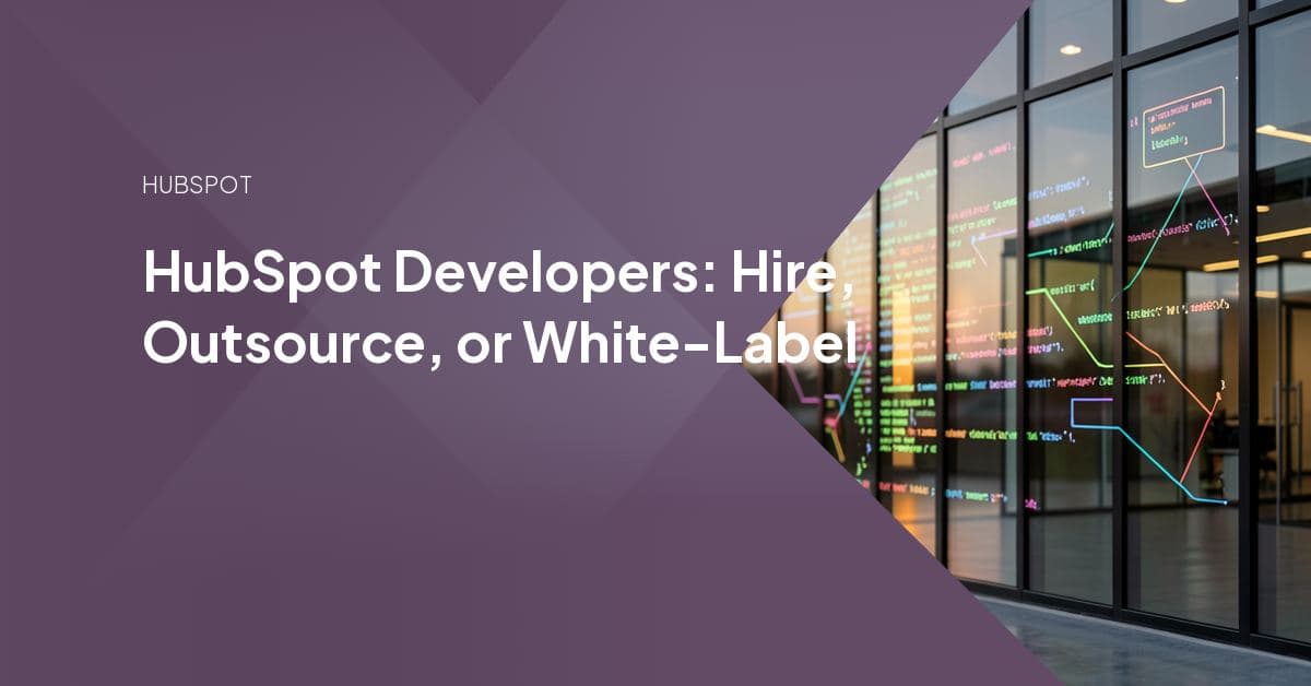 An agency lead weighing three HubSpot developer capacity options (an in-house hire, a freelancer, and a white-label partner bench) on a planning board