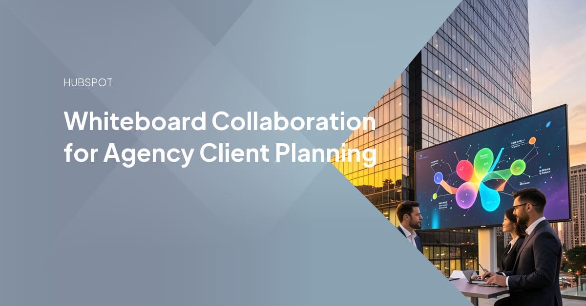 A distributed agency team mapping a client's goals, tech stack, and approval chain on a shared discovery whiteboard.
