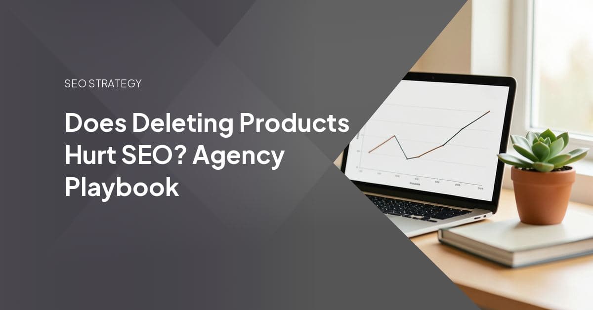 A product category page with one item marked out of stock next to two others being redirected, illustrating an agency's disposition workflow for discontinued SKUs