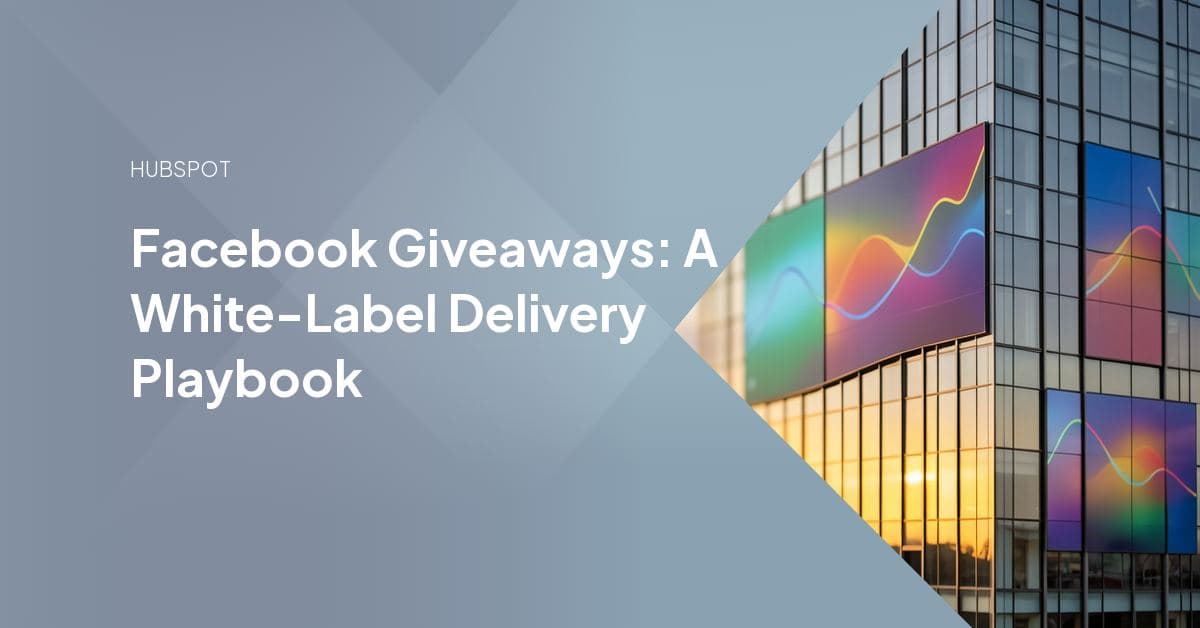 An agency team planning a client's Facebook giveaway campaign, with entry rules and a prize graphic mocked up on a laptop screen